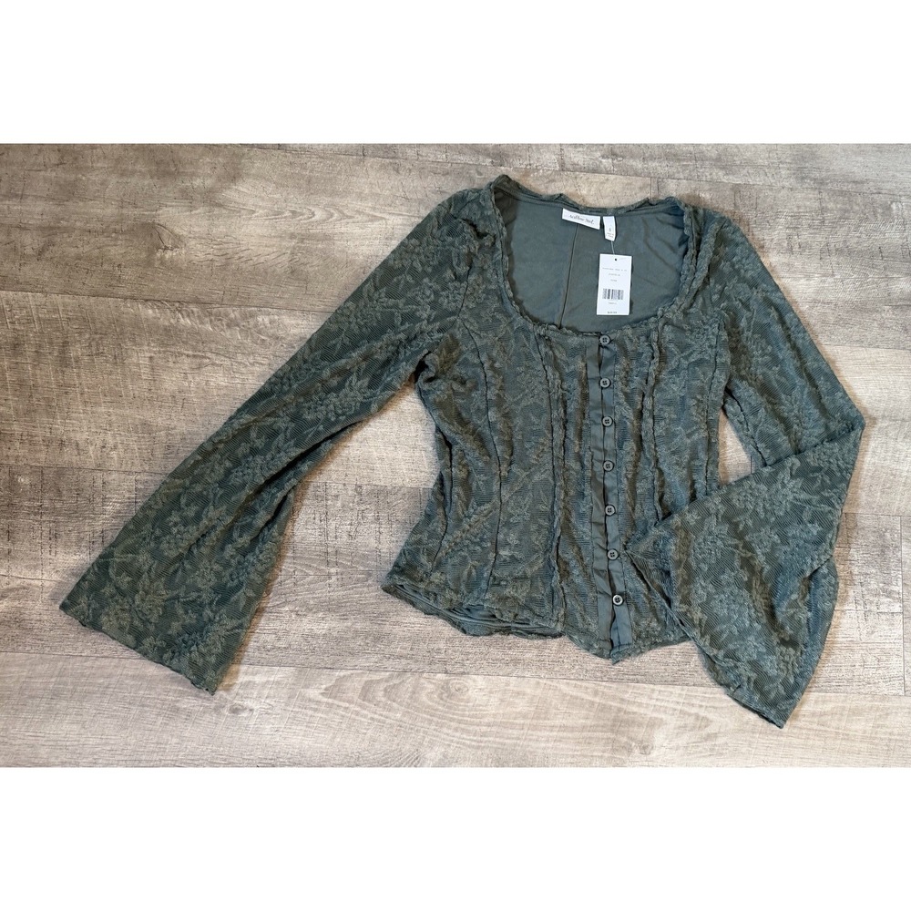New Willow & Root Women's Flowy Lace Top Green Shirt Small S